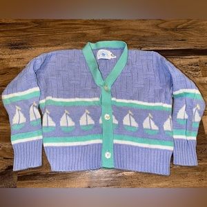 Vtg Hartstrings baby cardigan sweater sailboat design 24 months